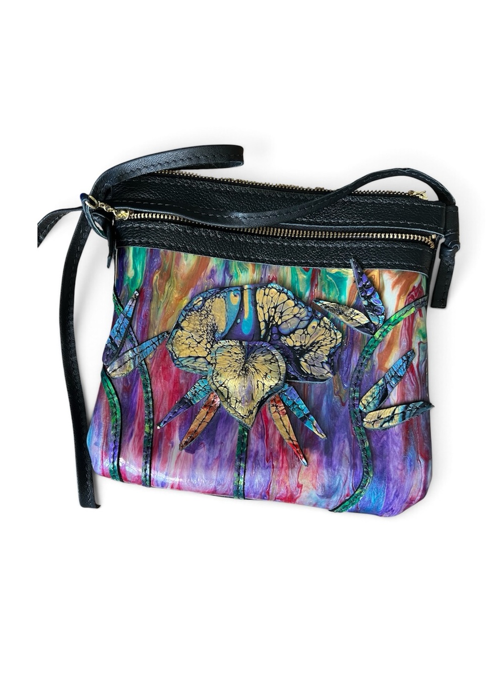 Artisan Multicolor Floral Crossbody Bag Leather & Suede Wearable Art Maximalist